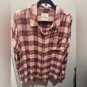 NWT Lucky Brand Women's Plaid Button Down Shirt -pink hues
